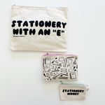 Large Cotton Canvas Pouch: Lilac Stationery With An "E"