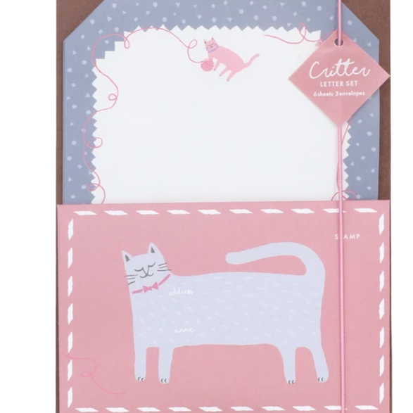 Pink + Grey Cat Letter Set
