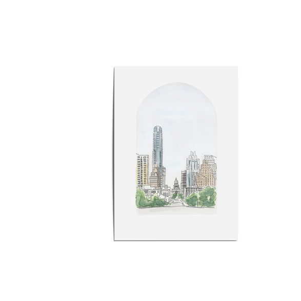 Austin Watercolor Postcard: Arch Downtown