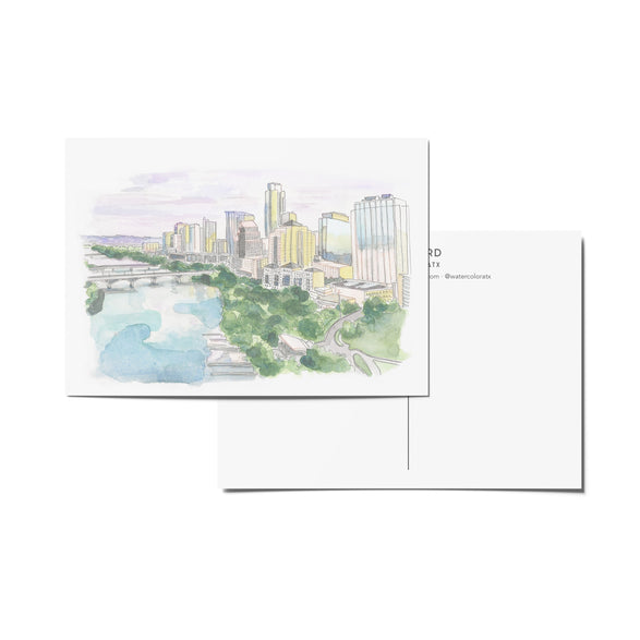 Austin Watercolor Postcard: Downtown Sunset