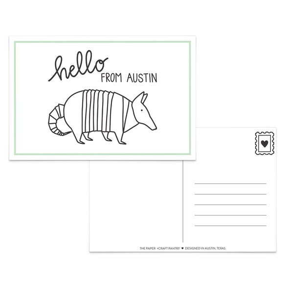 Hello From Austin Armadillo Postcard