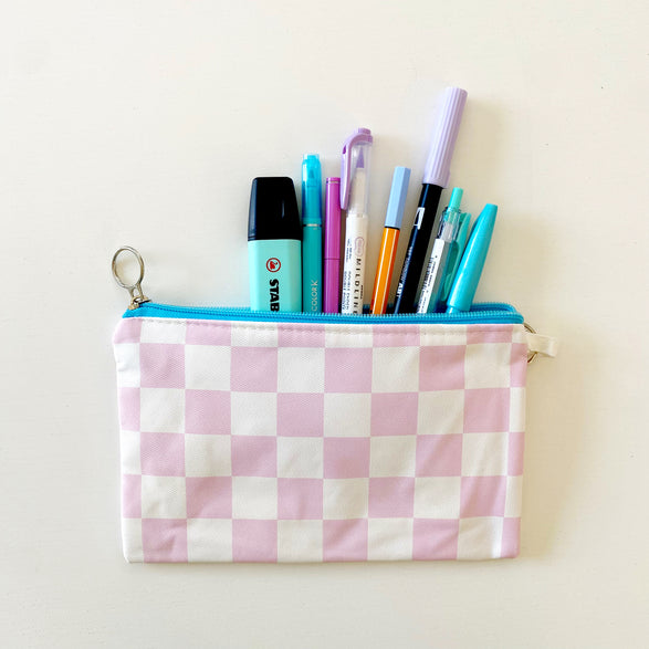 Pen + Pencil Pouch: Pink Checkered