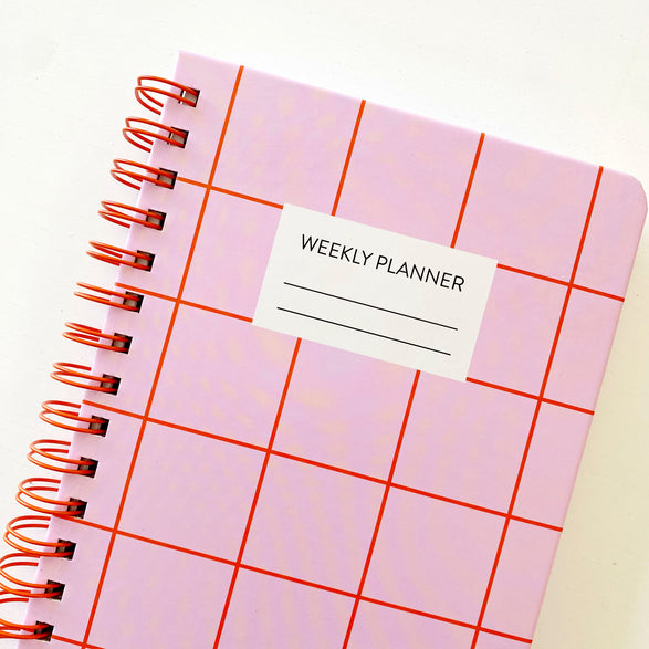 Pink + Red Grid Undated Weekly Planner