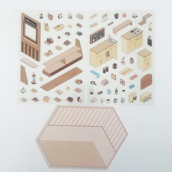 3D Coffee Shop Scene Sticker Sheet