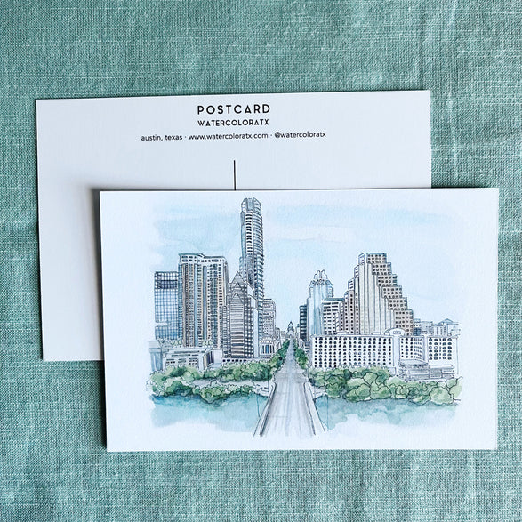Austin Watercolor Postcard: Congress Avenue Daytime
