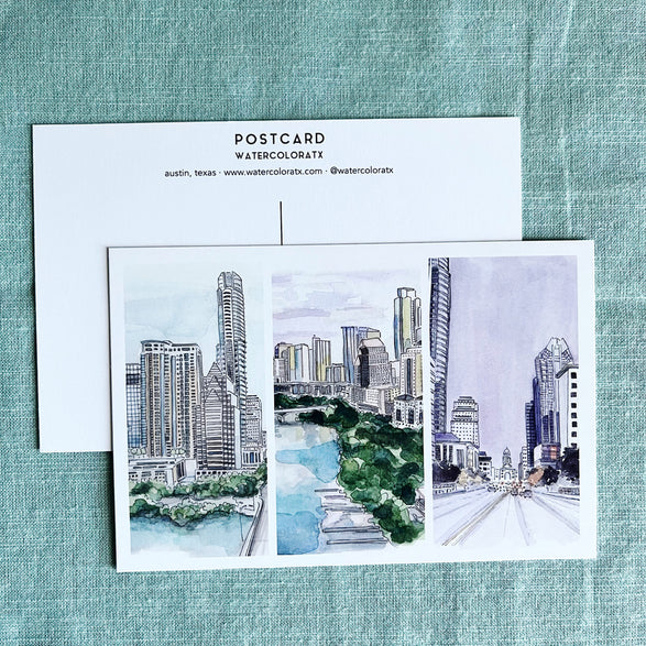 Austin Watercolor Postcard: Downtown Trio