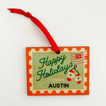 Green Happy Holidays Austin Postage Stamp Ornament