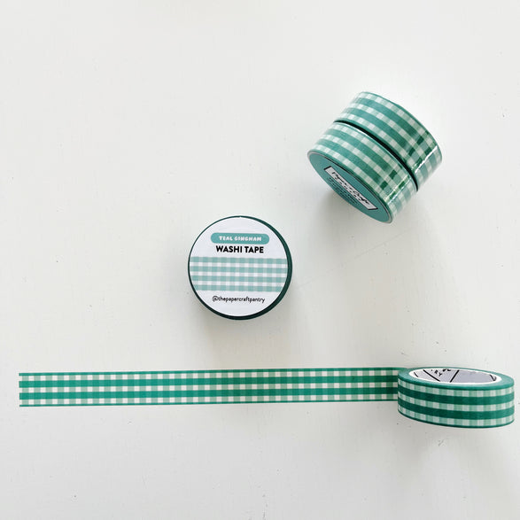 Teal Gingham Washi Tape - 15mm
