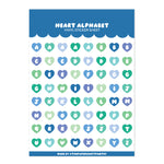 Blue + Green Heart Alphabet Sticker Sheet