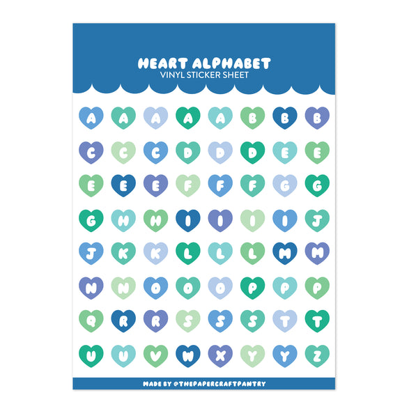 Blue + Green Heart Alphabet Sticker Sheet