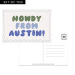 Blue Howdy From Austin Postcard - Set of 10