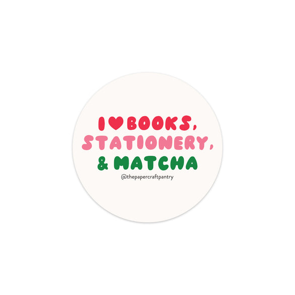 Books, Stationery, & Matcha Vinyl Sticker