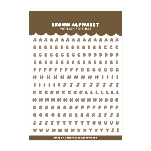 Brown Alphabet Sticker Sheet