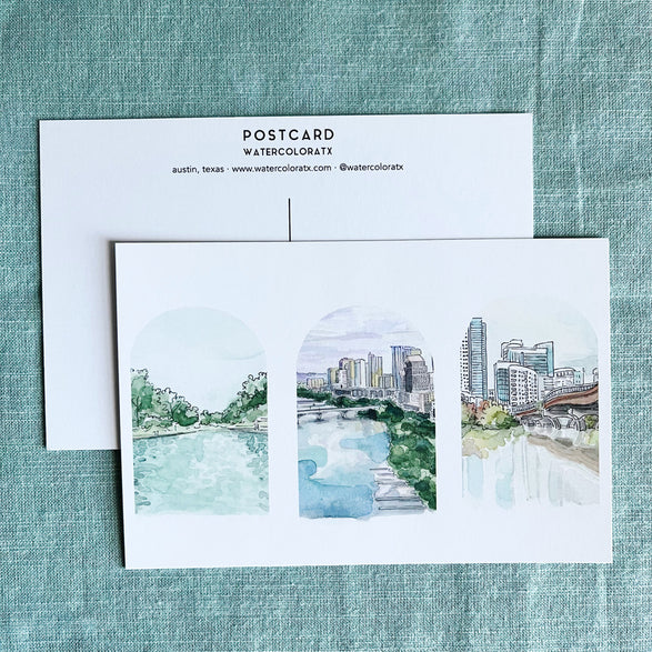 Austin Watercolor Postcard: Arch Trio