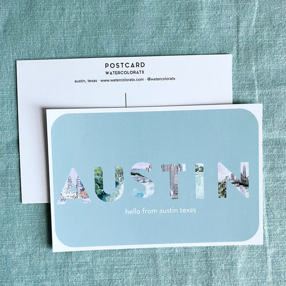 Austin Watercolor Postcard: Austin Letters