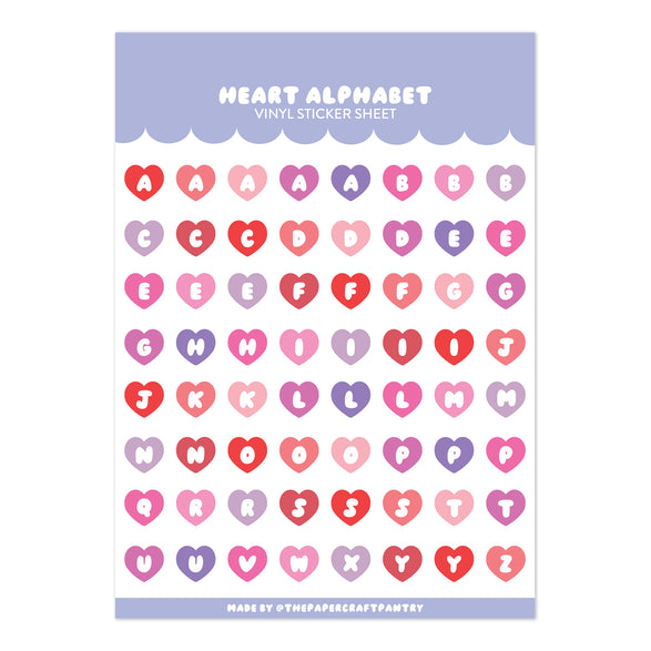 Pink + Purple Heart Alphabet Sticker Sheet