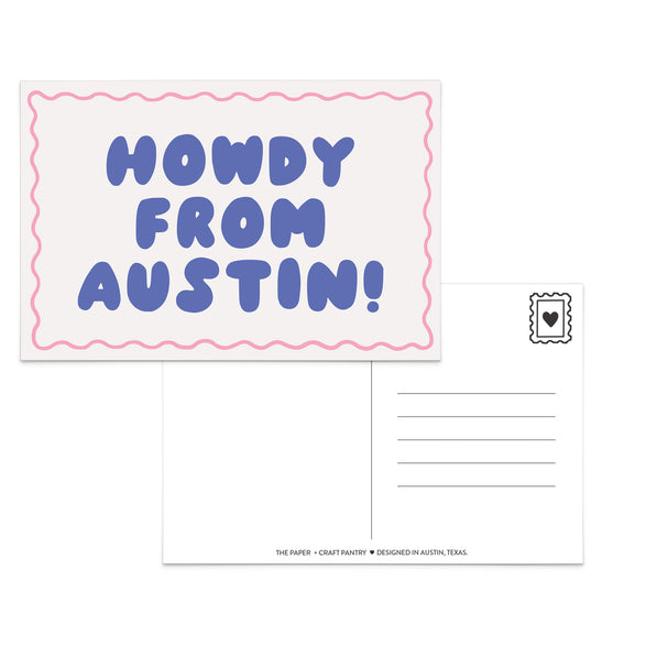 Howdy From Austin Postcard: Blue + Pink – The Paper + Craft Pantry