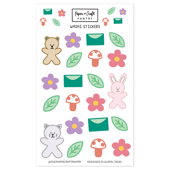 Kawaii Critters Washi Sticker Sheet