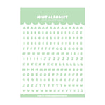Mint green alphabet vinyl sticker sheet on a white background