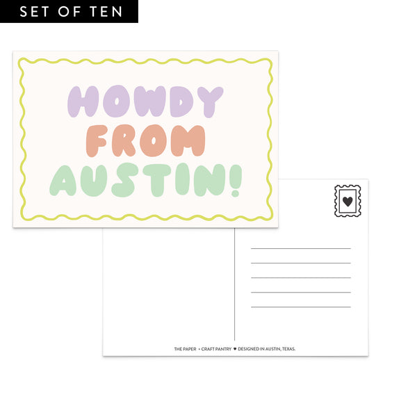 Pastel Howdy From Austin Postcard - Set of 10