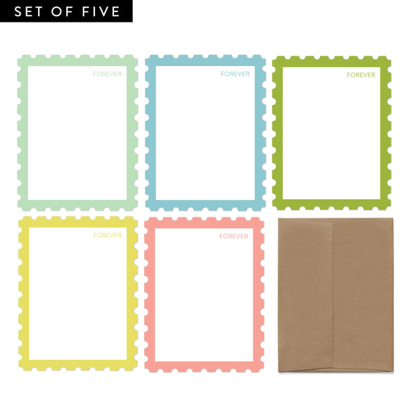 Pastel Postage Stamp Die Cut Flat Note Set (5) The Paper + Craft Pantry