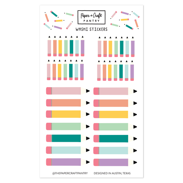 Rainbow Pencils Washi Sticker Sheet