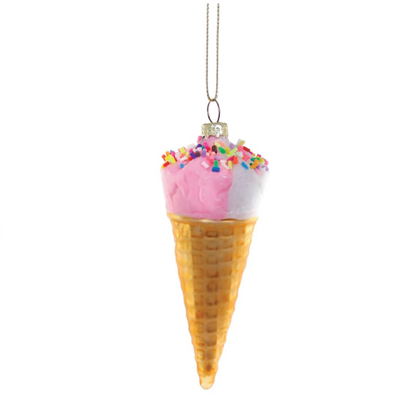 Sprinkle Pink Ice Cream Cone Ornament