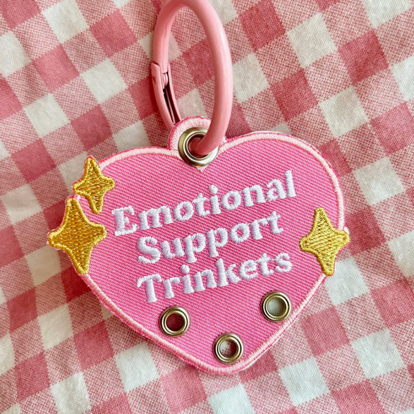 Pink Emotional Support Embroidered Keychain