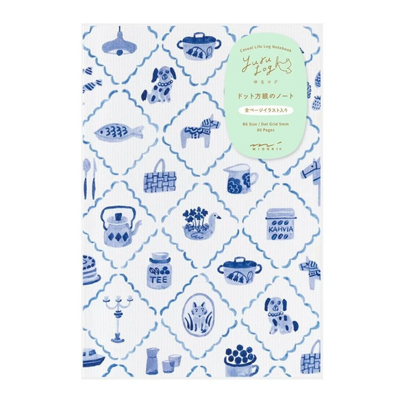 Dot Grid Midori Yuru Notebook (B6) - Blue + White Icons
