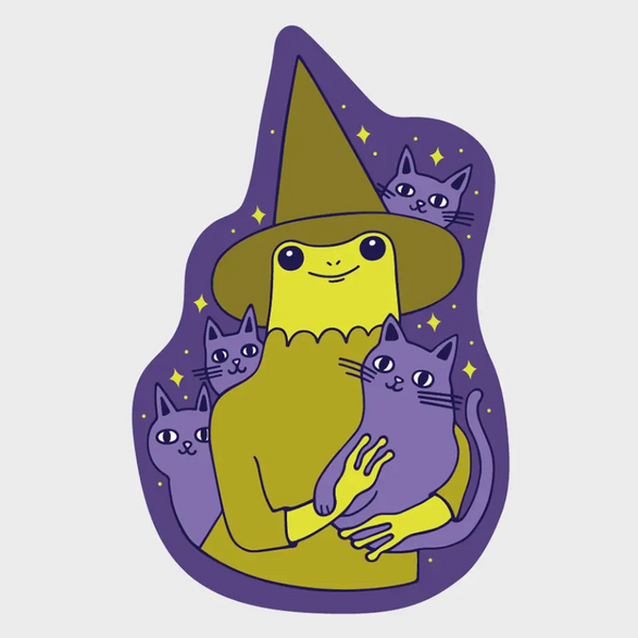 Witch Frog + Cats Sticker
