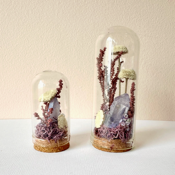 Mini White Flower Purple Crystal Glass Terrarium