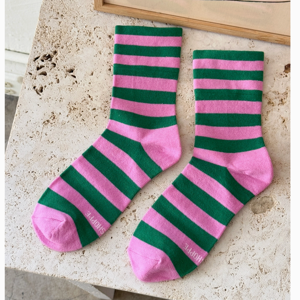 Pink + Green Striped Wally Socks