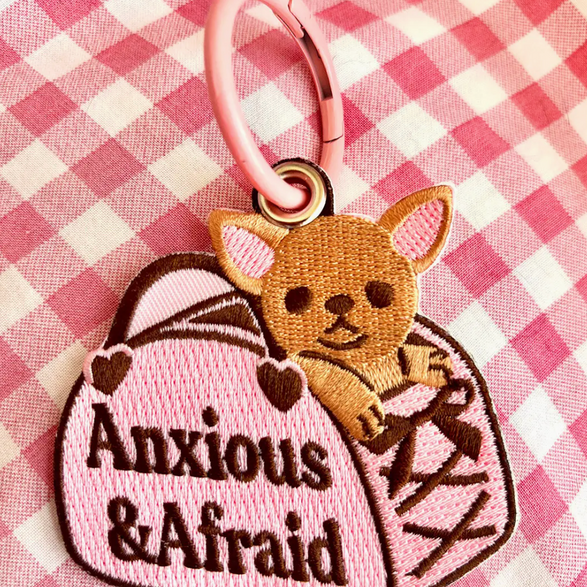 Anxious and Afraid Dog Embroidered Keychain