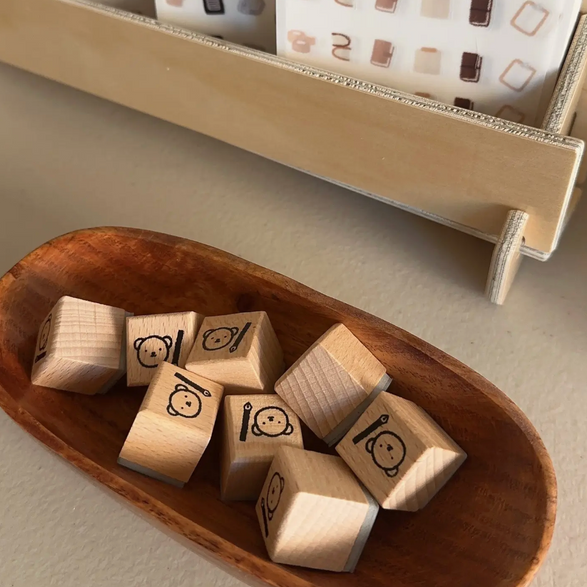 Bear & Pen Wooden Stamp