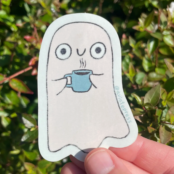 Ghost with Coffee Sticker