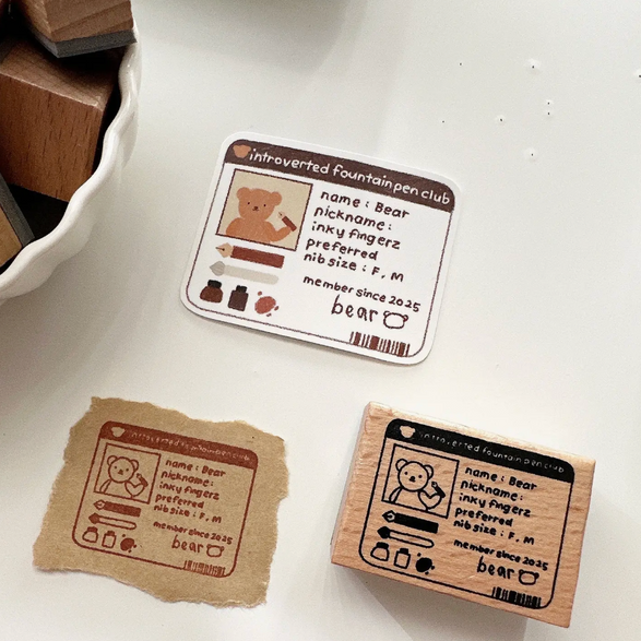 Bear Introverted Fountain Pen Club Wooden Stamp