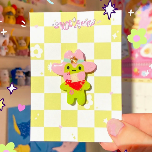 Cowboy Frog Clay Pin
