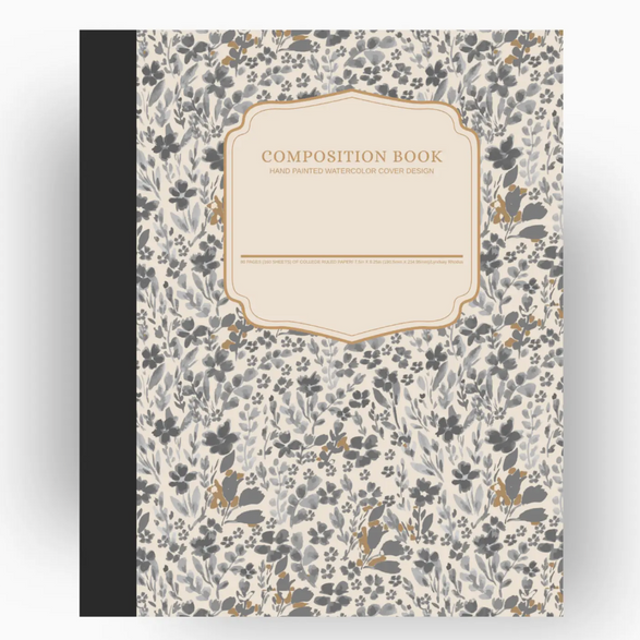Lined Composition Notebook: Floral Gray