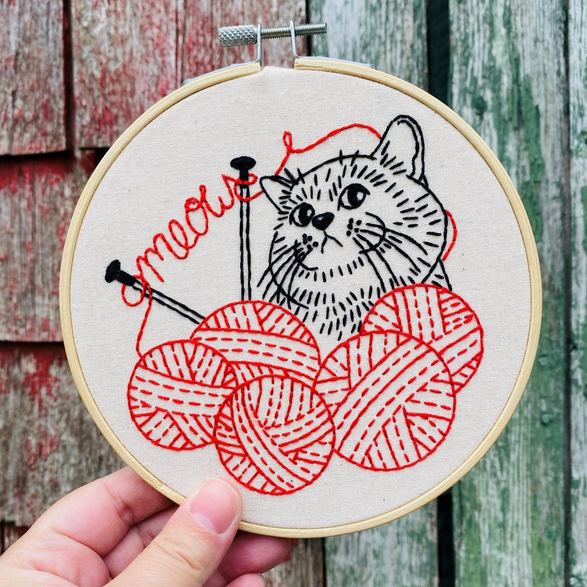 Cross Stitch Kit: Kitten with Knitting