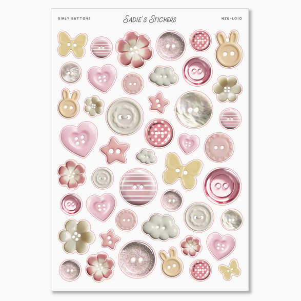 Girly Buttons Sticker Sheet