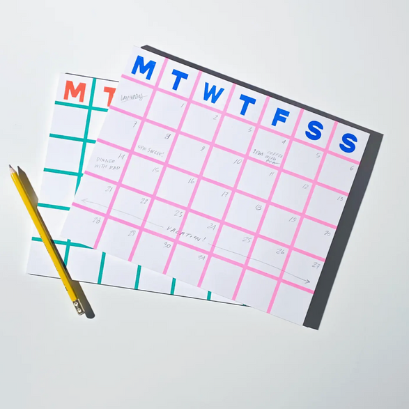 Pink Grid Monthly Notepad