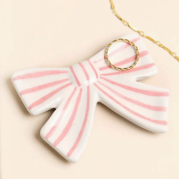 Pink Striped Bow Trinket Dish