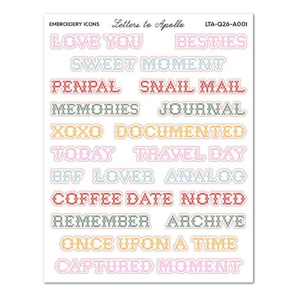 Embroidery Words Sticker Sheet