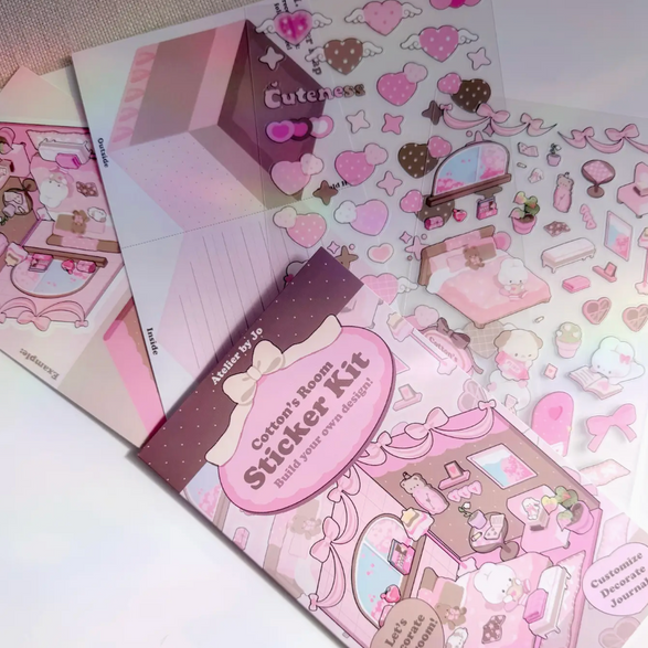 Build Your Own 3D Scene Sticker Kit - Pink Room