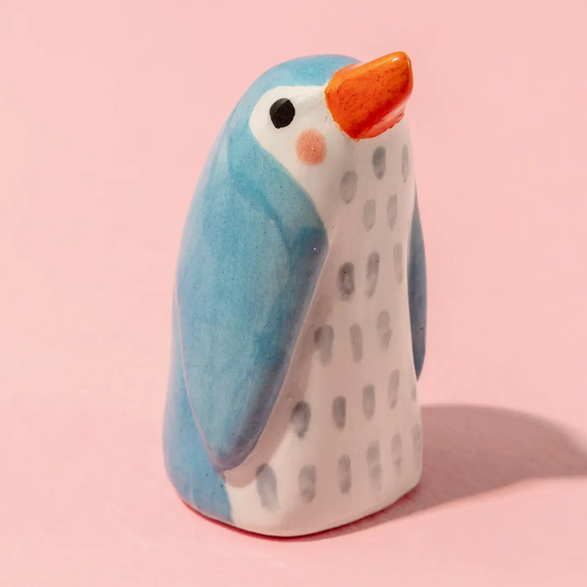 Tiny Blue Penguin Ceramic Sculpture
