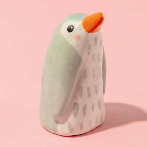 Tiny Mint Penguin Ceramic Sculpture