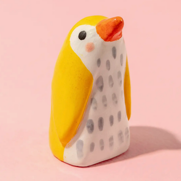 Tiny Yellow Penguin Ceramic Sculpture