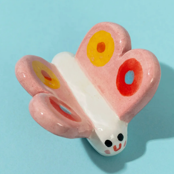 Tiny Pink Butterfly Ceramic Sculpture
