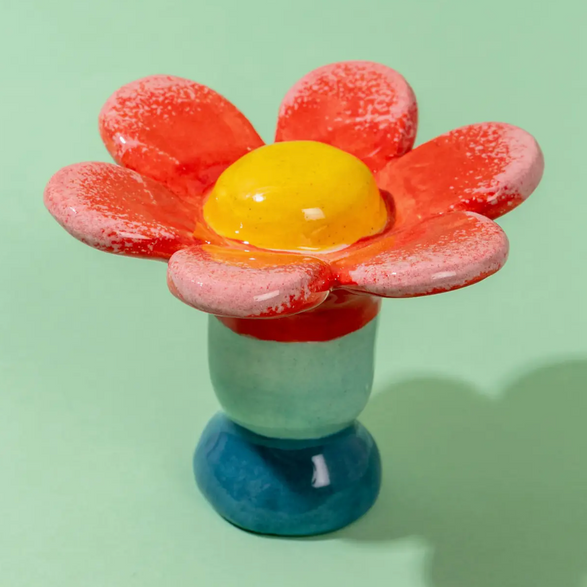 Tiny Red Flower Ceramic Sculpture