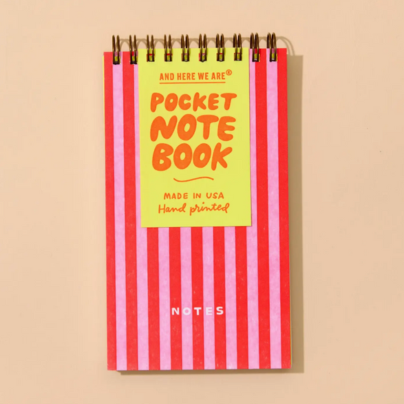 Lined Pocket Notebook: Red + Pink Stripes